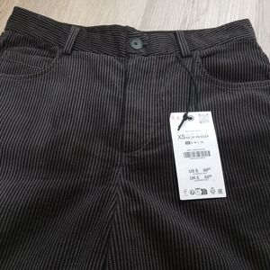 NWT Zara Women's Collection Wide Leg Black & Brown PinstripeTrousers Size XS